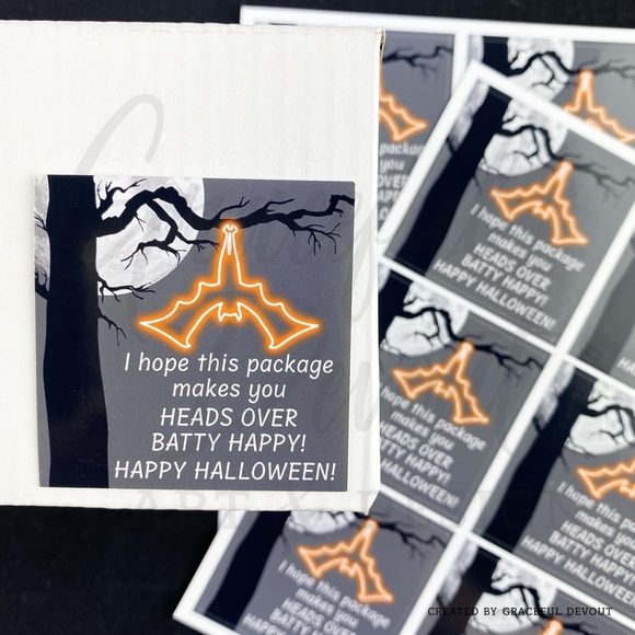 I Hope This Package Makes You Heads Over Batty Happy! Happy Halloween! 2" 96ct - Picture 3 of 5